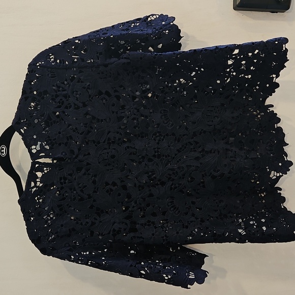 Zara Navy Blue Eyelet Embroidered Lace Top S - Picture 7 of 7